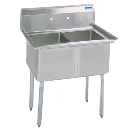 BK RESOURCES 23.8125 in W x 41 in L x Free Standing, Stainless Steel, Two Compartment Sink BKS-2-18-12